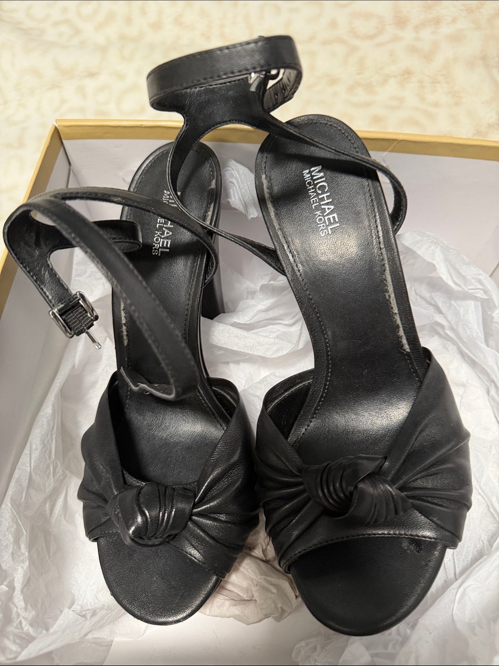 Michael Kors Black Leather Knotted Ankle-Strap Heels
